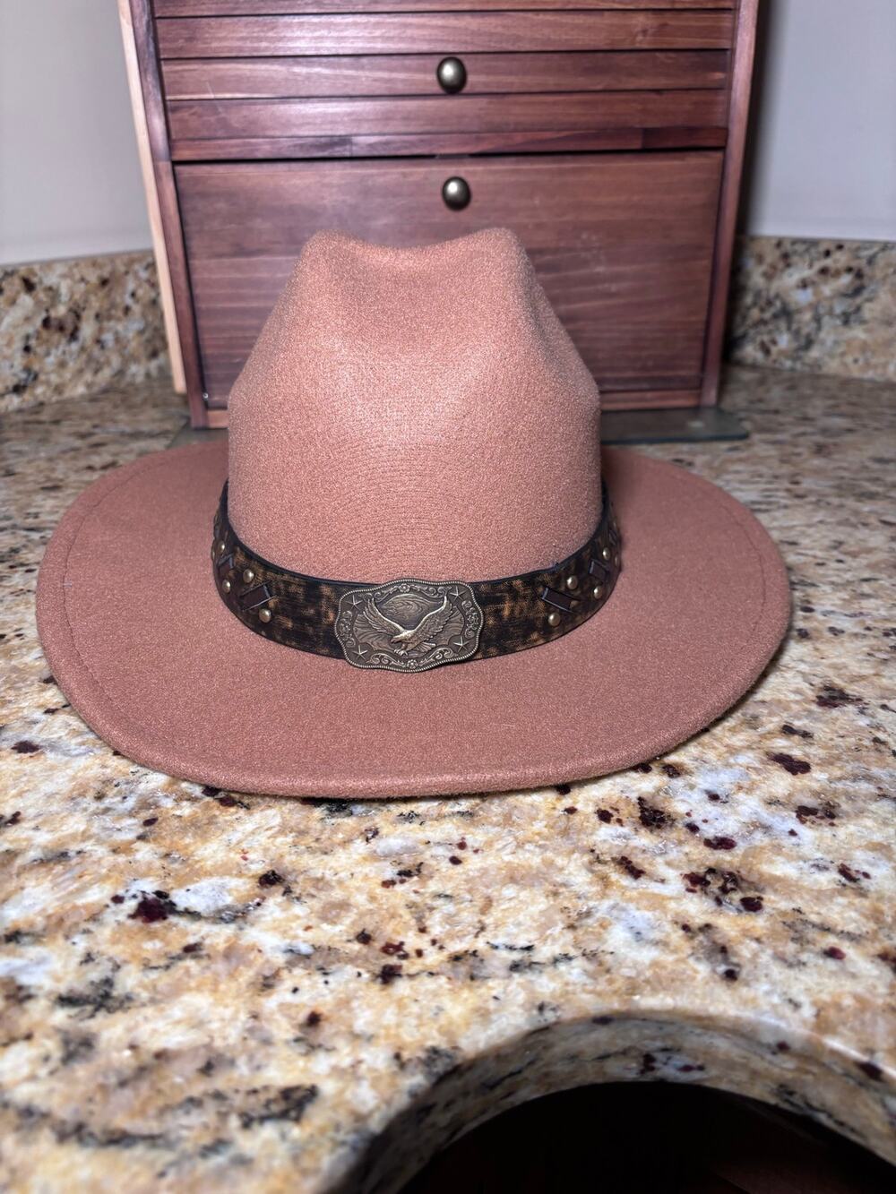 COG New York Brown Wide Brim Fedora Hat Western Cowboy Boho Eagle Concho NWT